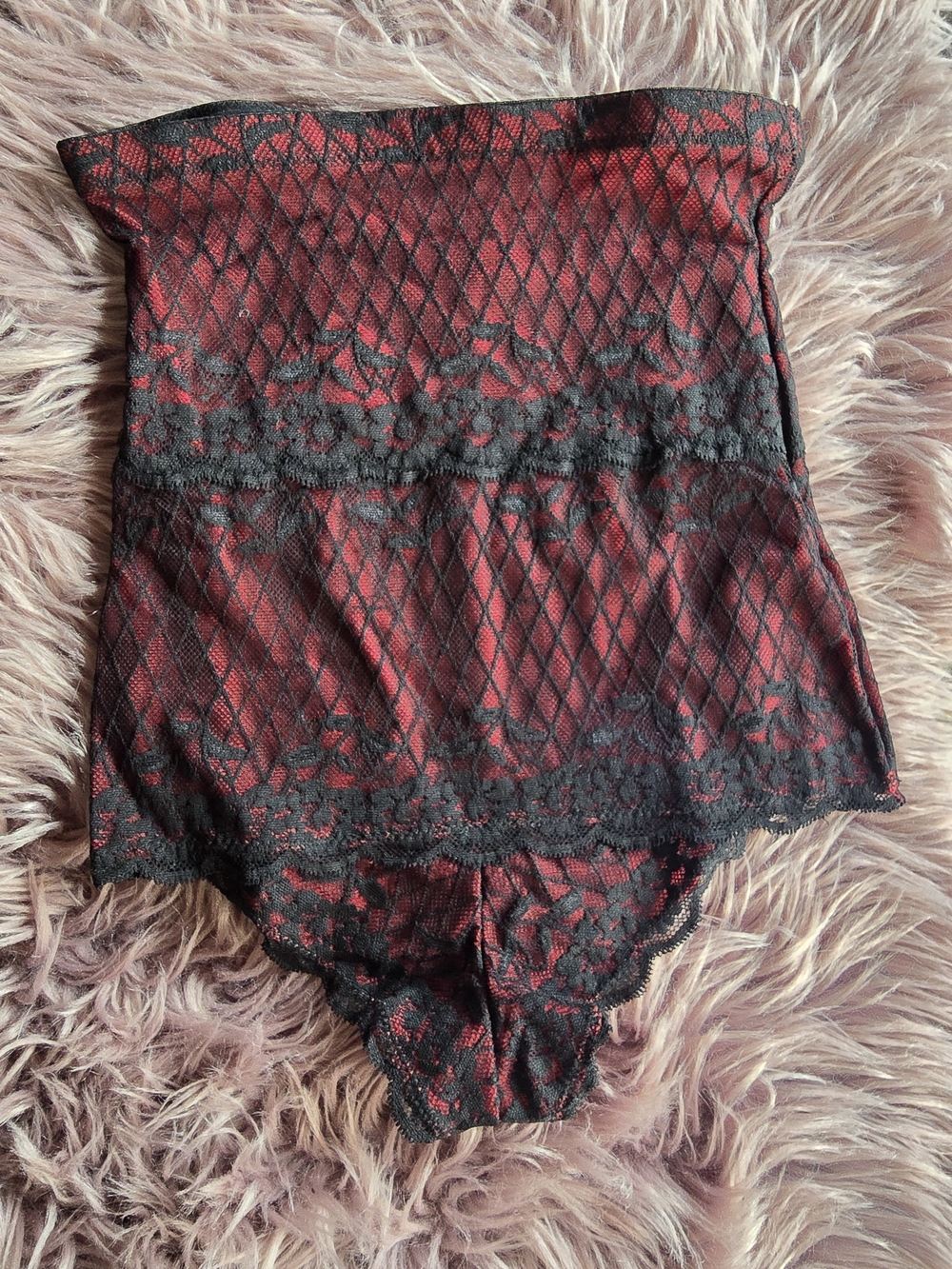 Skinnygirl Strapless Lace Bodysuit in Red and Black